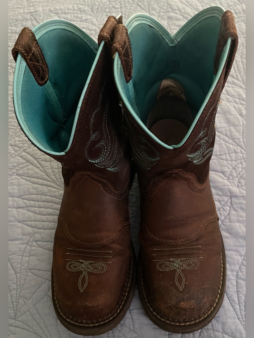 Ariat Fatbaby Heritage Dapper Western Boots Womens Size 10.5 Brown Leather Teal